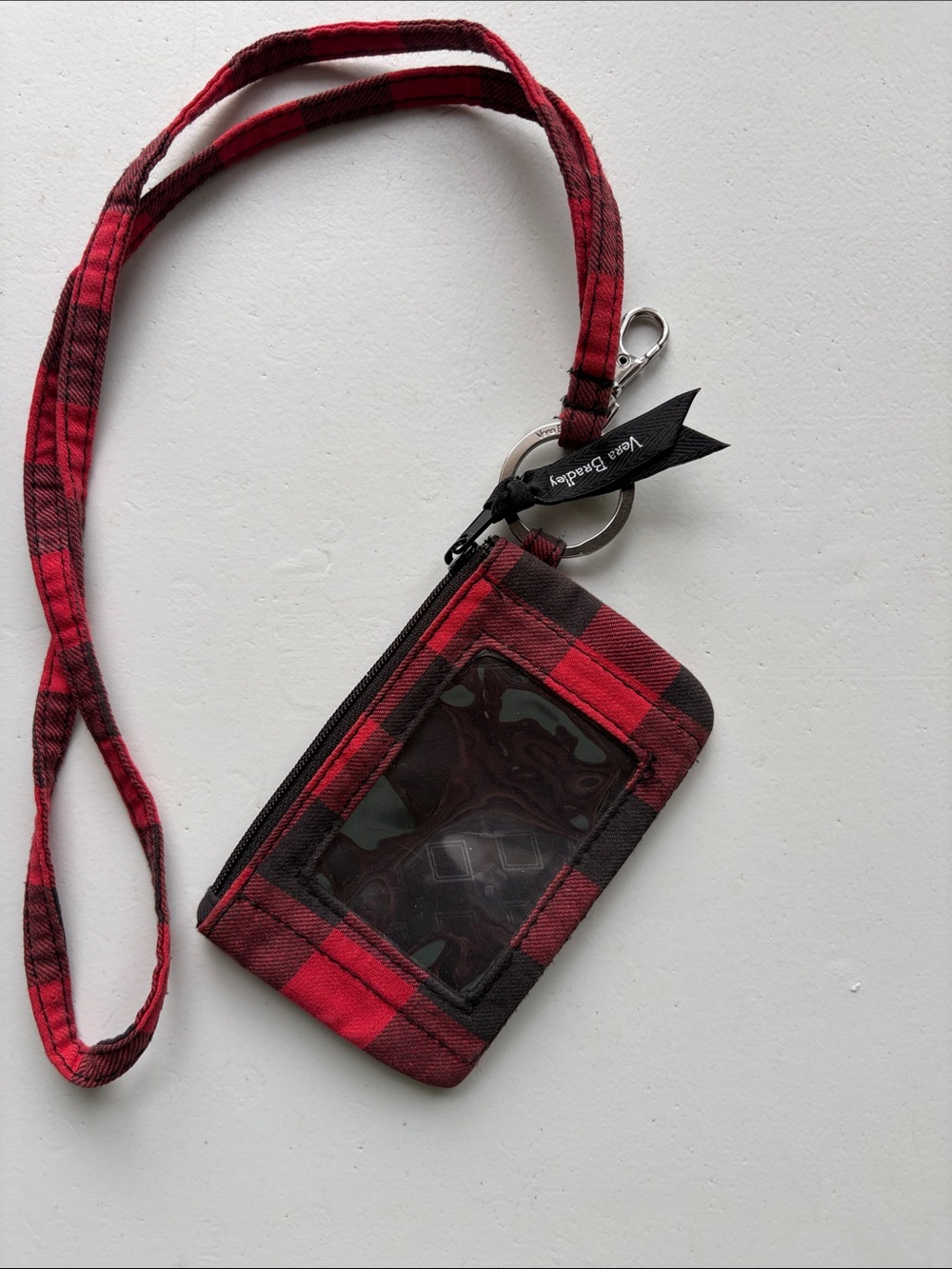 Vera Bradley Red and Black Plaid Lanyard Card Holder